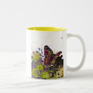 2 Couleurs Tasse Papillon Éclaboussé 11oz (Blanc/Jaune)