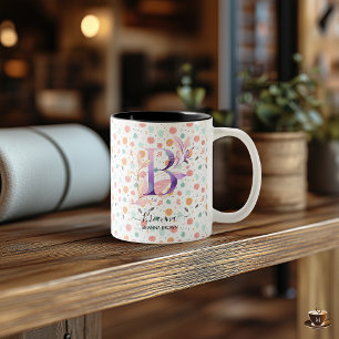 2 Couleurs Tasse personnalisée avec monogramme floral bohème 