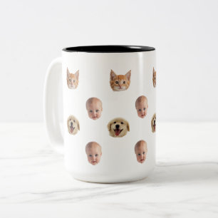 2 Couleurs Tasse personnalisée avec visage de famille mignon 