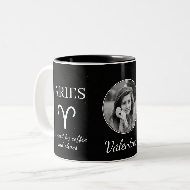 2 Couleurs Tasse personnalisée Bélier Zodiaque avec nom et tr (Devant gauche)