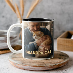 2 Couleurs Tasse personnalisée Grand-père Chat avec photo, no