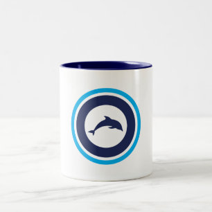 2 Couleurs Tasse PJK 11oz / logo dauphin / bleu à l'intérieur