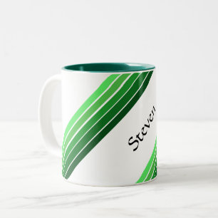 2 Couleurs Tasse - Rayures diagonales vertes avec nom