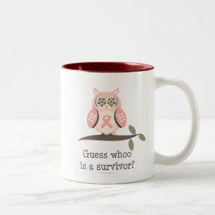 2 Couleurs Tasse rose de hibou de ruban de survivant de