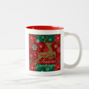 2 Couleurs Tasse rouge de fête de vacances de renne, Joyeuses