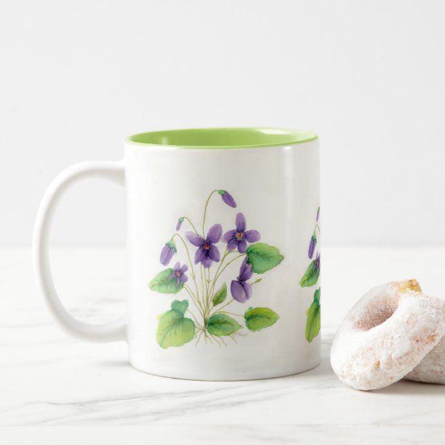 2 Couleurs Tasse sauvage de violettes d'aquarelle (Avec donut)