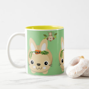 2 Couleurs Tasse Singe Lapin Carottes & Pois Vert Jaune