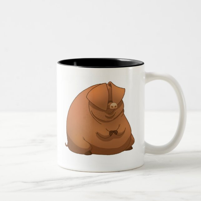 2 Couleurs Un gros porc sur une tasse (Droit)