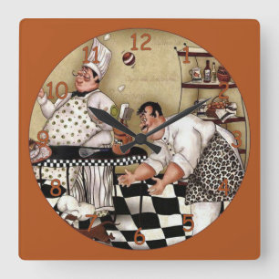 2 Crazy Vintage Chefs Square Wall Clock