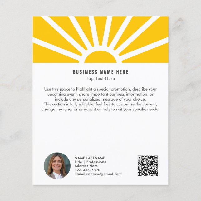 2 | Custom Photo QR Modern Yellow Sunrise Business Flyer (Front)