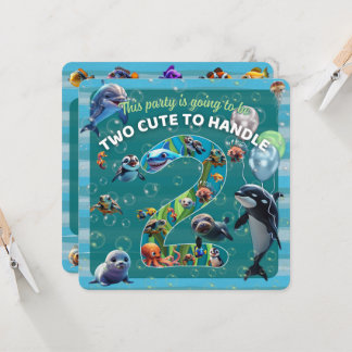 2 Cute 2 Handle Party Rounded Edge Flat Invitation