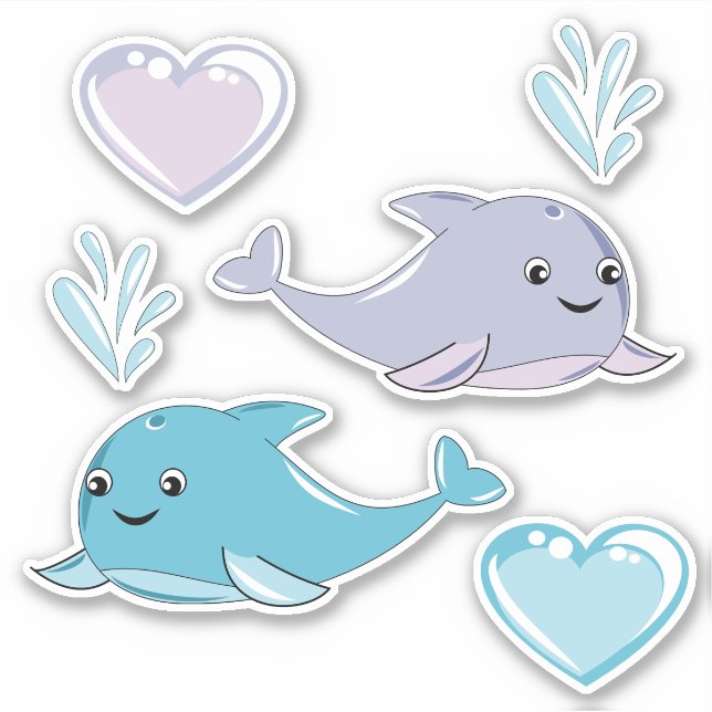 2 Cute Best Friend Whales Vinyl Sticker (Front)