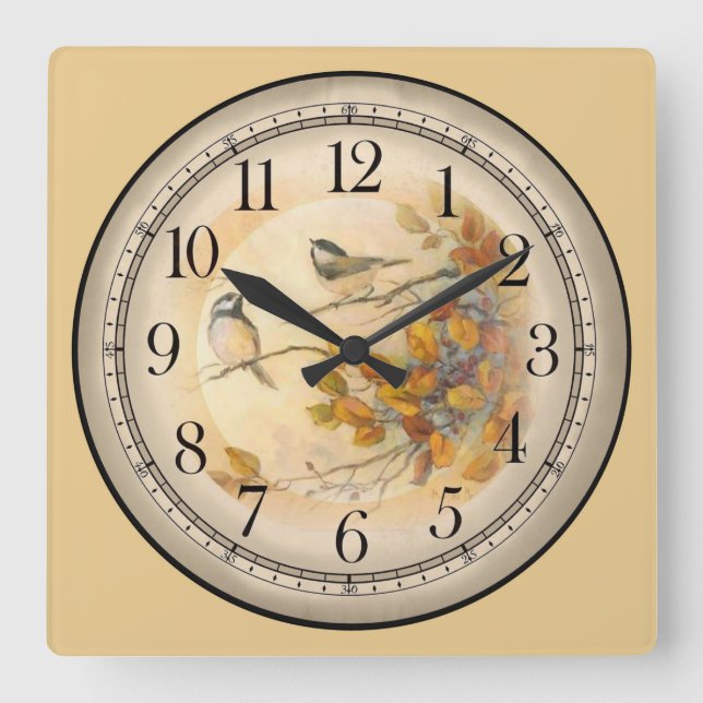 2 Cute Birds Playing in the Trees Square Wall Clock (Front)