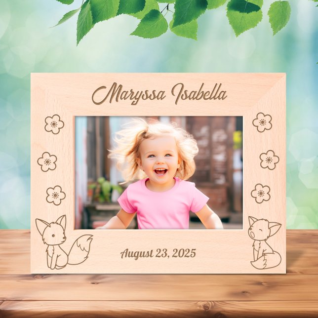 2 Cute Cartoon Foxes and Flowers Custom Text 7x5 Etched Frames (Creator Uploaded)
