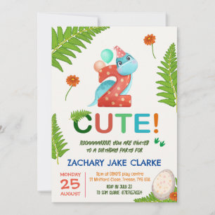 2 Cute, Dinosar 2nd birthday invitation