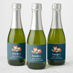 2 Cute Little Red Foxes Baby Shower Sparkling Wine Label