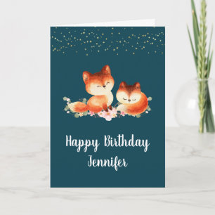 2 Cute Little Red Foxes Birthday Card