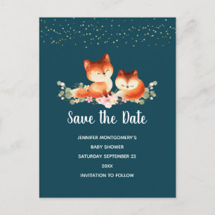 2 Cute Little Red Foxes Save the Date Invitation Postcard