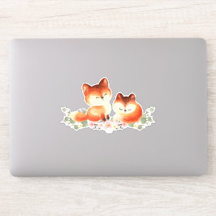 2 Cute Little Red Foxes Watercolor Design