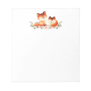 2 Cute Little Red Foxes Watercolor Design Notepad