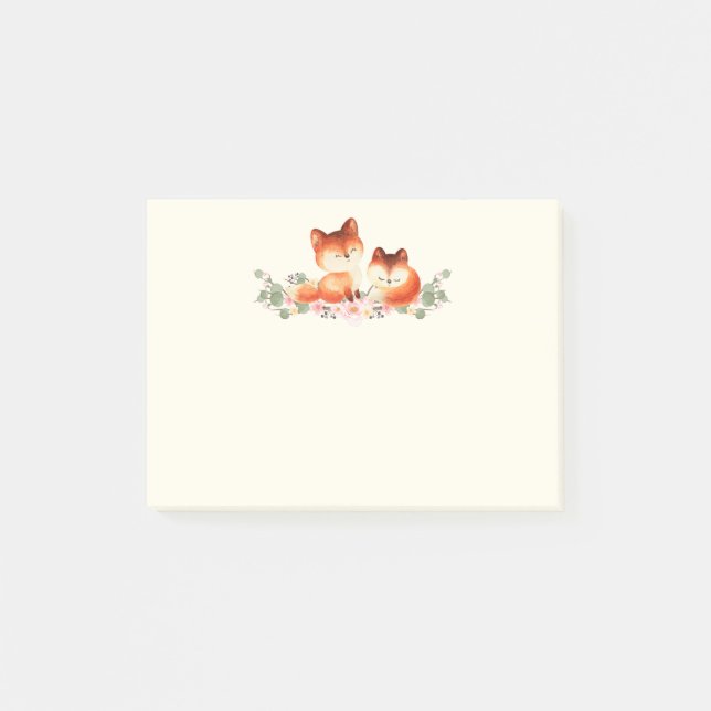  2 Cute Little Red Foxes Watercolor Design Post-it Notes (Front)