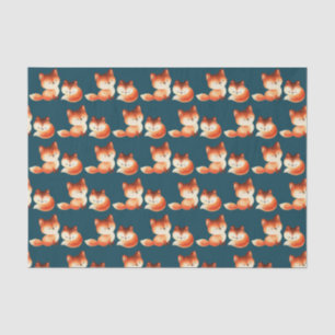 2 Cute Little Red Foxes Watercolor Pattern Tissue Paper