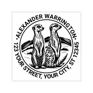 2 Cute Meerkats Standing #1 Name Return Address Self-inking Stamp