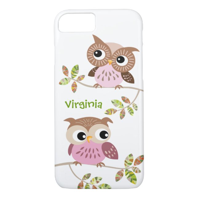 2 Cute Owls on Colourful Branches iPhone 7 case (Back)