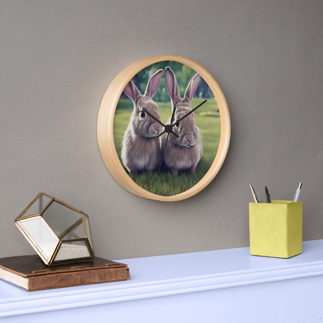 2 Cute rabbits in field clock (Creator Uploaded)
