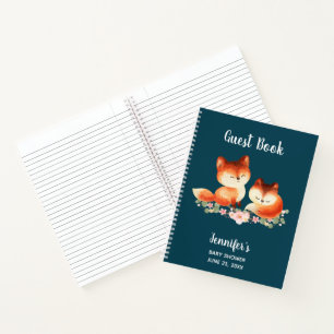 2 Cute Red Foxes Watercolor Image Guest Book