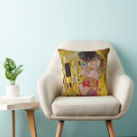 2 different views of The Kiss by Gustav Klimt Throw Pillow<br><div class="desc">The Kiss (Der Kuss) (1907/08) by Gustav Klimt is probably his most famous work. Klimt began work on it in 1907 and it is the highpoint of his so-called 'Golden Period'. The Kiss is a vintage Victorian Era Symbolism fine art love and romance painting featuring a romantic couple in various...</div>