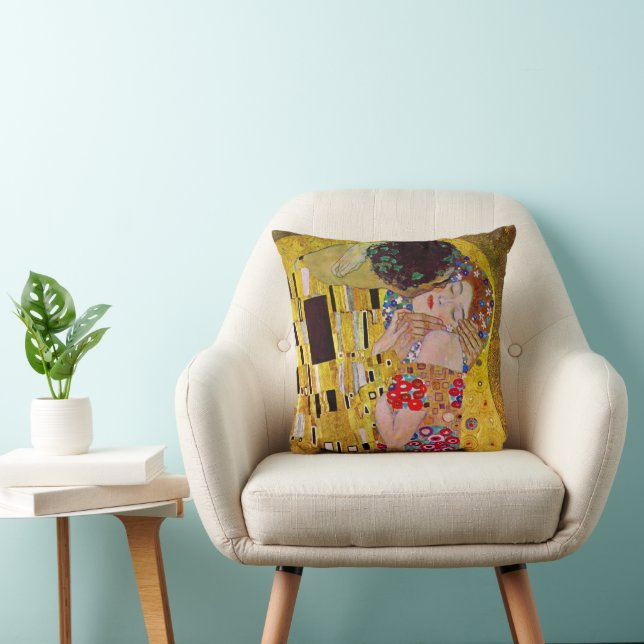 2 different views of The Kiss by Gustav Klimt Throw Pillow (Chair)