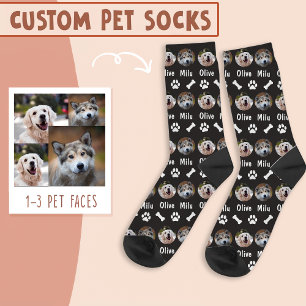 2 Dogs 2 Names Personalized Dog Photo on Black Socks
