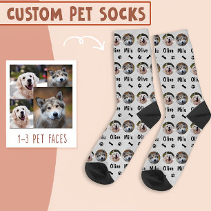 2 Dogs 2 Names Personalized Dog Photo on Grey Socks