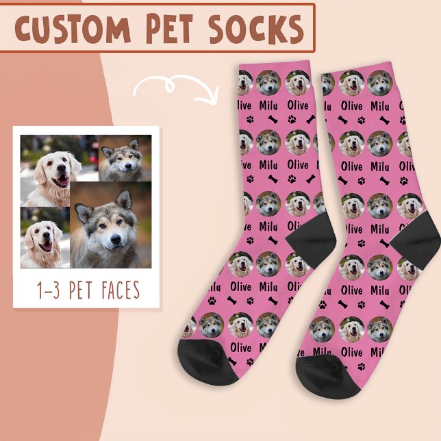2 Dogs 2 Names Personalized Dog Photo on Pink Socks (Creator Uploaded)