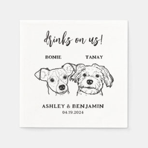  2 Dogs Faces Pet Drinks on Us Wedding  Napkin