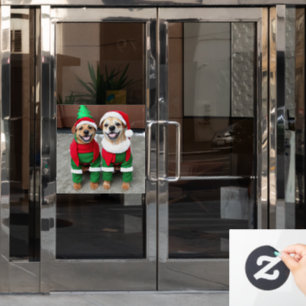 2 dogs in Christmas costumes Window Cling