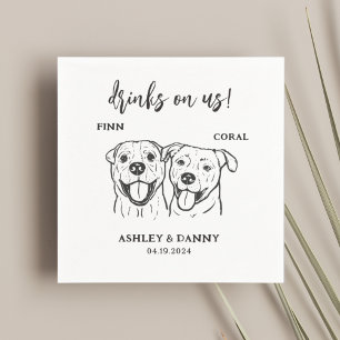 2 Dogs Pet Line Art Drinks on Us Wedding Napkin
