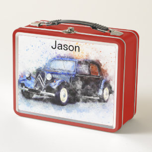 2 Drag Cars Metal Lunch Box