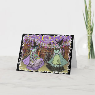 2 Edwardian Witches in a Haunted Forest Card