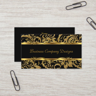 2 Elegant Classy Gold Black Damask Embossed Look Business Card