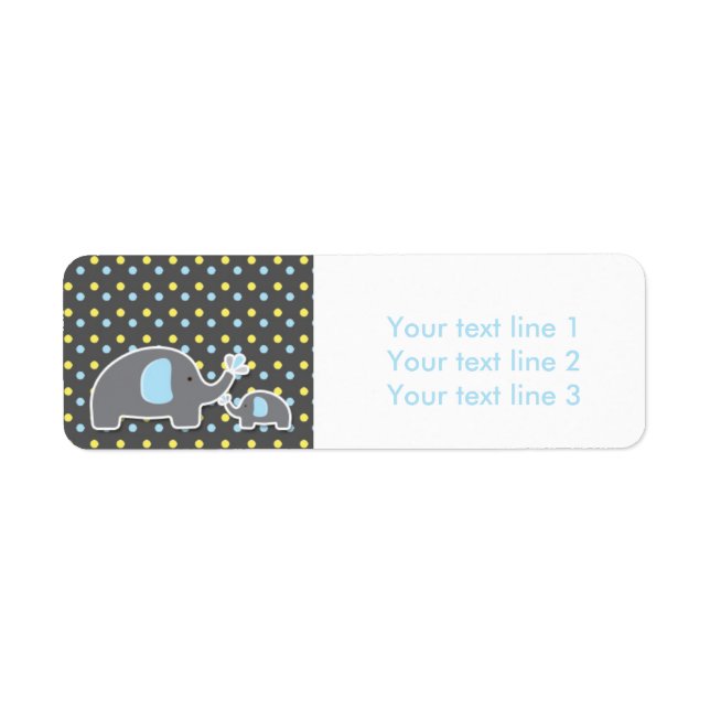 2 Elephants Baby Shower Blue Modern Address Labels (Front)