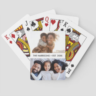2 Family Photos Name or Custom Text, Simple Modern Playing Cards