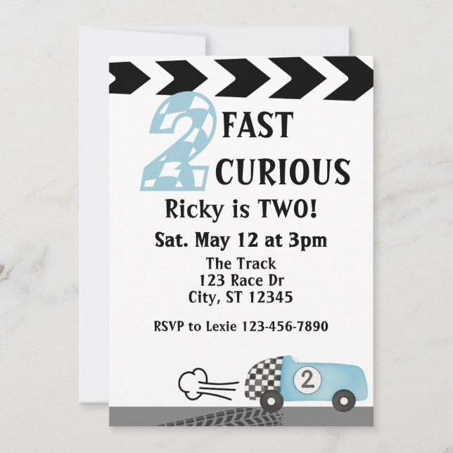 2 Fast 2 Curious, Race Car 2nd Birthday Invitation (Front)