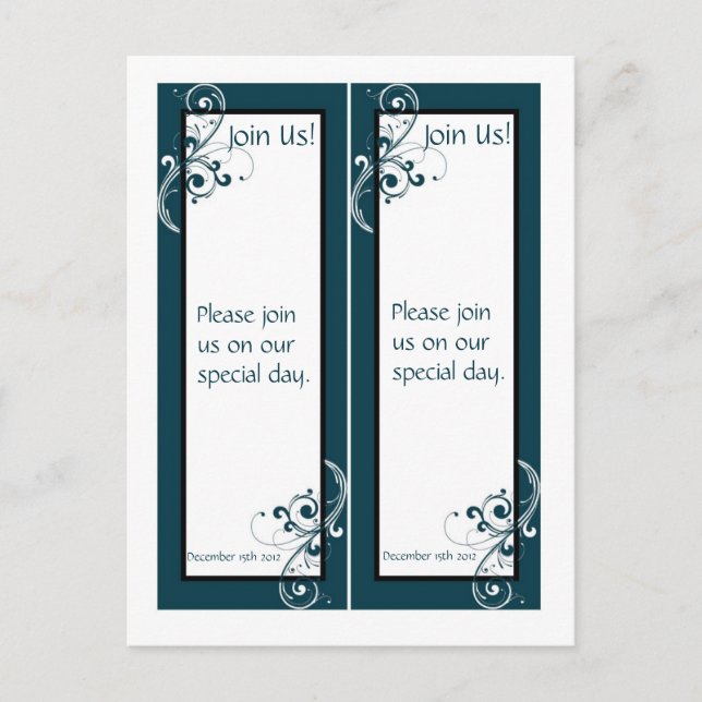2 Filigree Navy/White Wedding Bookmarks Postcard (Front)