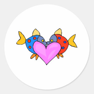 2 Fish Kissing Classic Round Sticker