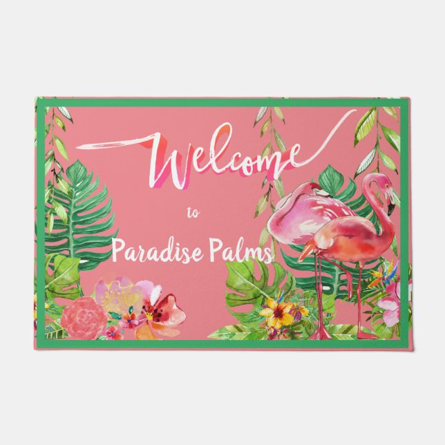 2 Flamingo Paradise Beach House Doormat (Front)
