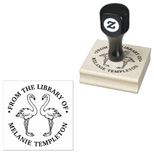 2 Flamingos Standing Library Book Name Rubber Stamp