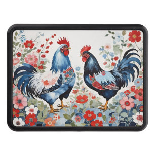 2 Floral Farm Chickens and Flowers Trailer Hitch Cover