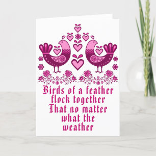 2 Folk birds, Birds of a feather, get well mother Thank You Card